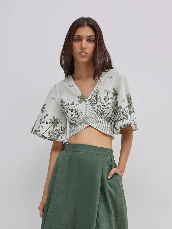Huge Savings Bombay Paisley Olive Botanical Design Cotton Top