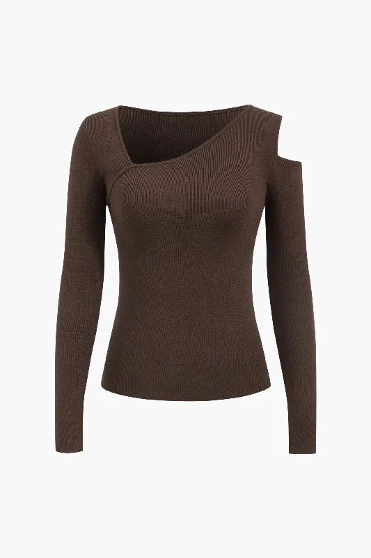 Sneak Peek Sale Knit Cut Out V-Neck Long-Sleeve Top