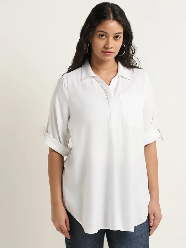 Stock Clearance Gia White Solid High-Low Blouse