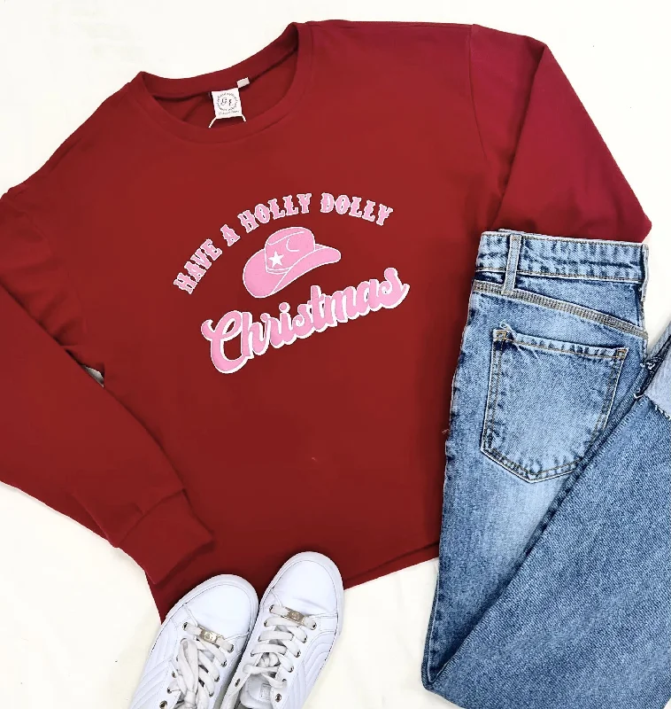 Instant Discount "Have a Holly Dolly Christmas" on Red Crazy Cozy Microfleece Crewneck Instant Discount "Have a Holly Dolly Christmas" on Red Crazy Cozy Microfleece Crewneck