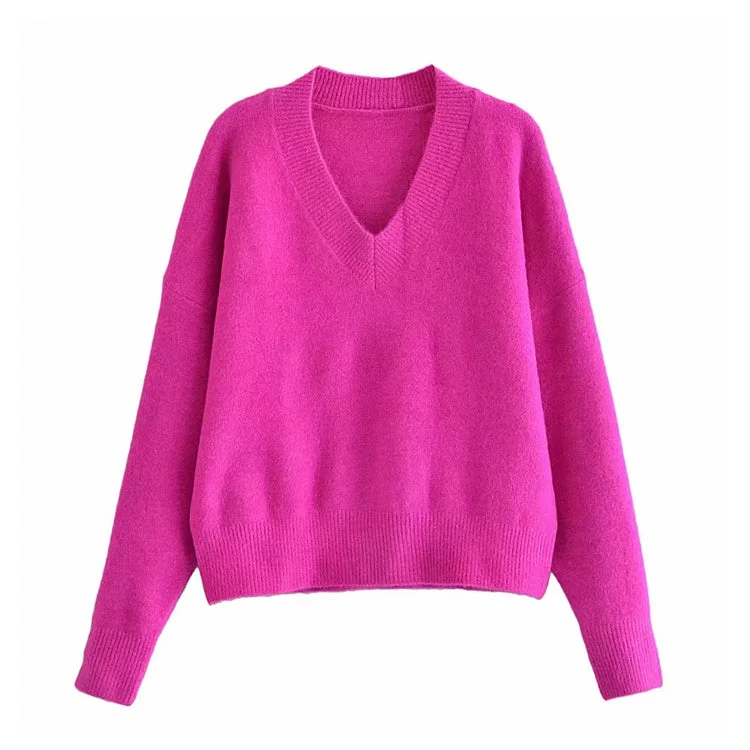 Flash Sale Versatile Soft Knit Long Sleeve V-neck rib knit  7166