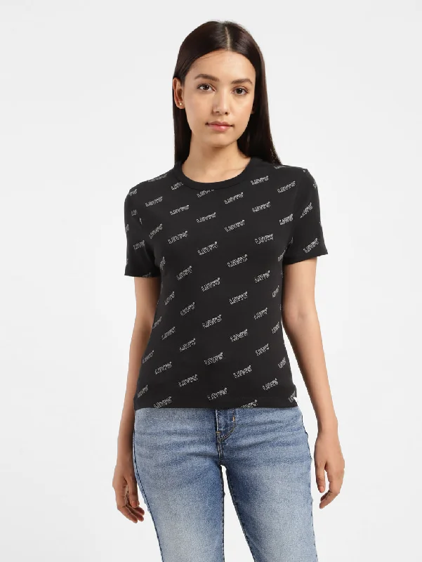 Unmissable Sale Women's Brand Logo Slim Fit T-shirt Black