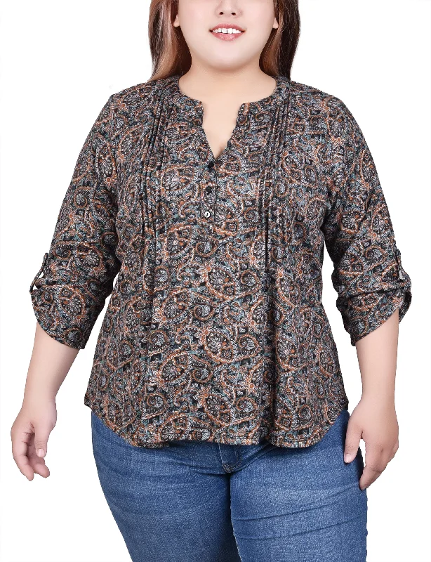 Weekend Flash Sale Plus Size 3/4 Roll Sleeve Top