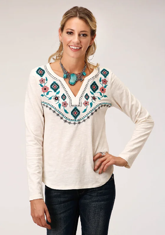 Special Offer Roper Womens Aztec Floral Cream 100% Cotton L/S Tunic
