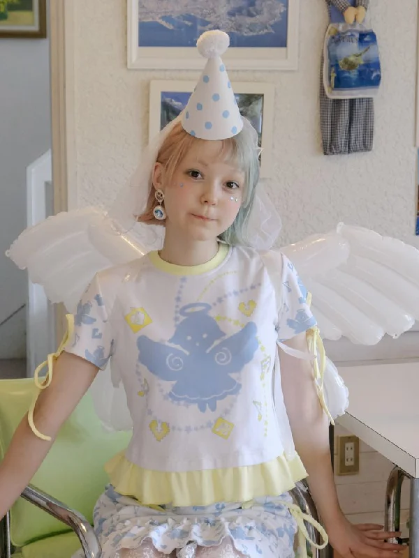 Don't Wait White Angel Cute Printed Girls T-Shirt [S0000009092]