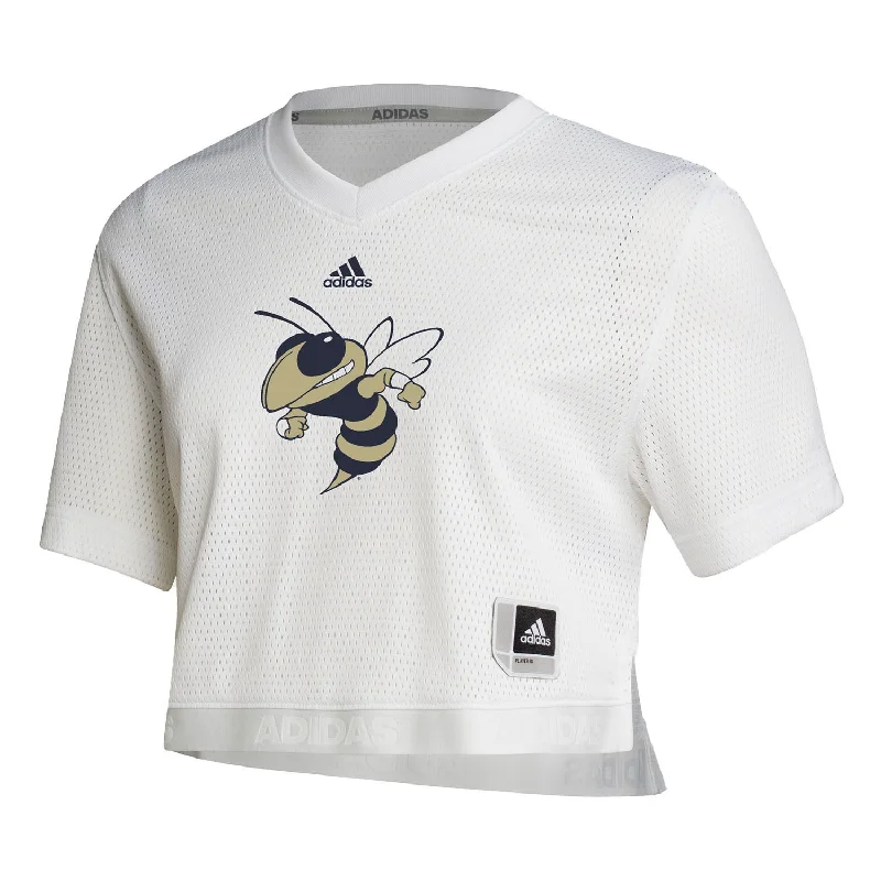 Unwind with Weekend Discounts Ladies Georgia Tech Yellow Jackets Crop Football Jersey T-Shirt Unwind with Weekend Discounts Ladies Georgia Tech Yellow Jackets Crop Football Jersey T-Shirt