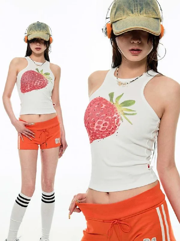 Clearance Sale Summer Fruit Print Round Neck Slim Tank Top [S0000009145]