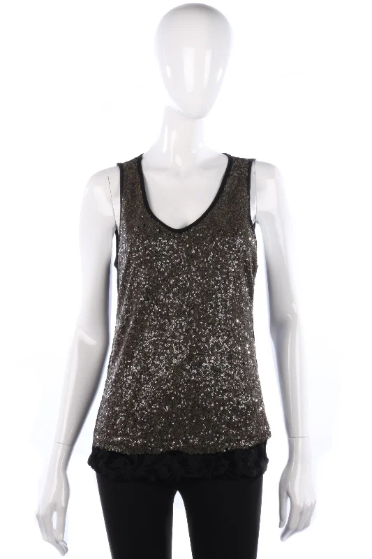 Limited Time Cream Sleeveless Top Black Velvet with Metallic Sequins Size M