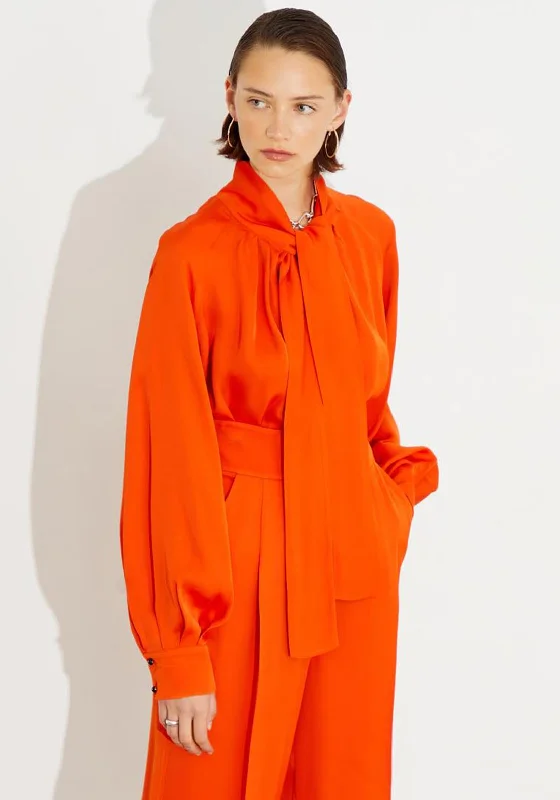 Online Specials Birelin Satin Tie Neck Blouse, Orange