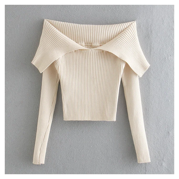 Get It Before It’s Gone Off shoulder and large lapel design t-shirt straight neck short top  7160