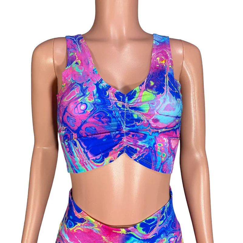 Can't Miss Ruched Crop Tank Top - Rainbow Vapor