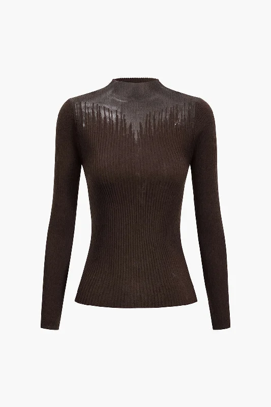 Exclusive Access Wool Contrast Knit Long-Sleeve Top