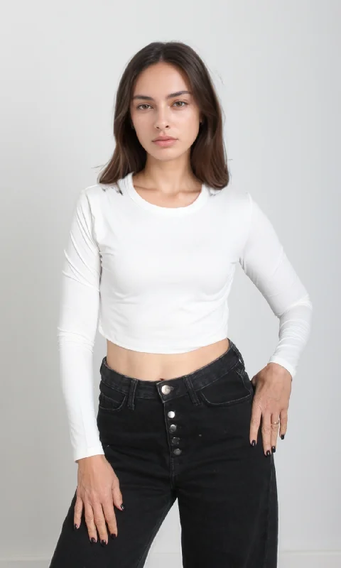 Take Advantage [ORIGINAL]Women Cropped Top Long Sleeve (Off White)
