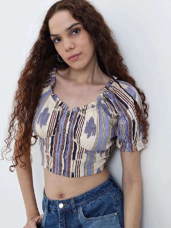Weekend Discounts to Savor Bombay Paisley Multicolour Striped Print Cotton Top