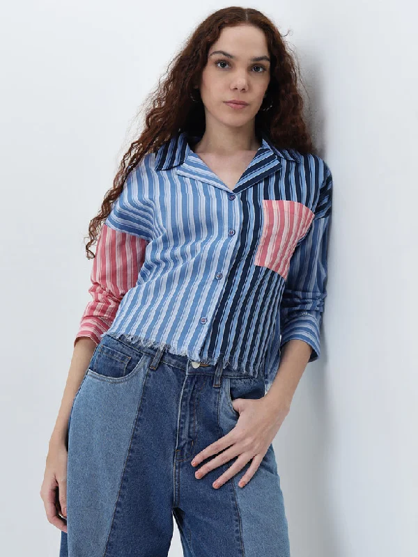 Final Clearance Bombay Paisley Blue Stripe Printed Cotton Shirt