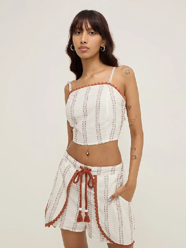 Big Savings Bombay Paisley Off-White Striped Cotton Top