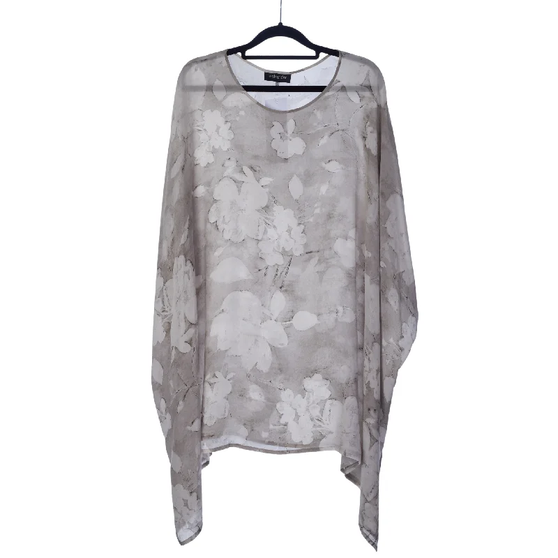 Flash Deal Eskander Silk Top Taupe/Grey Floral Silk Size 0
