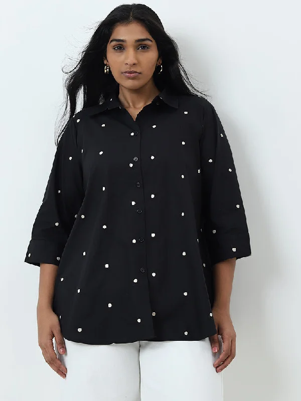 Special Savings Gia Black Polka Dot Printed Cotton Shirt