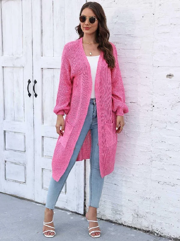 Factory Direct Sale Open Front Longline Cardigan with Pockets