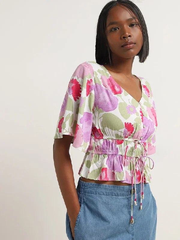 Celebrate the Weekend with Discounts Bombay Paisley Multicolour Floral Printed Smocked Top