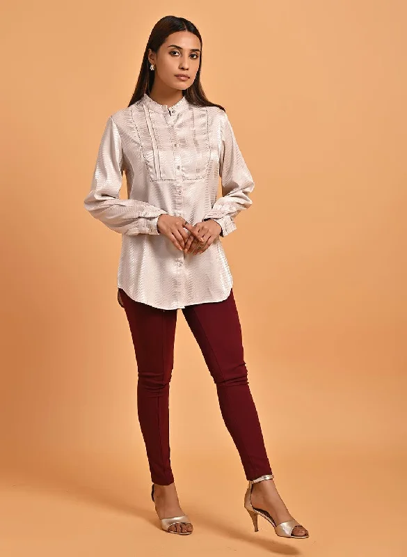 Sale Event Pink Satin Shirt with Balloon Sleeves and Open Front
