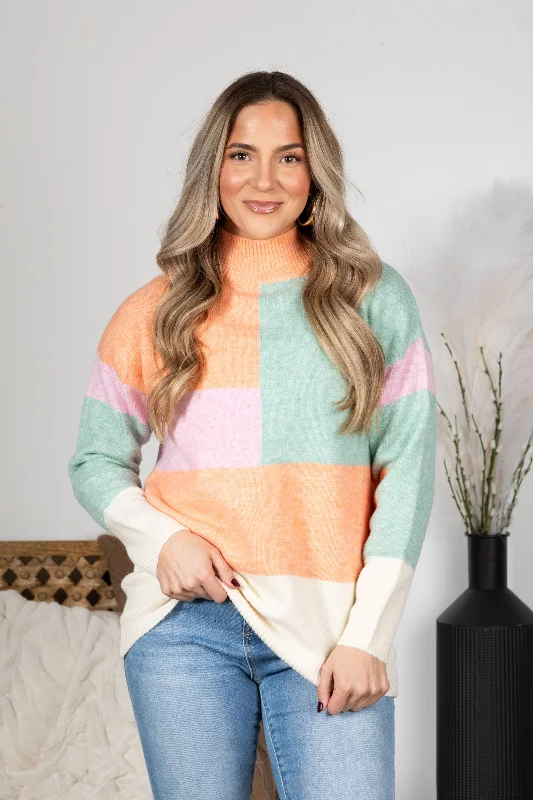 Markdowns Multicolor Soft Colorblock Mock Neck Sweater