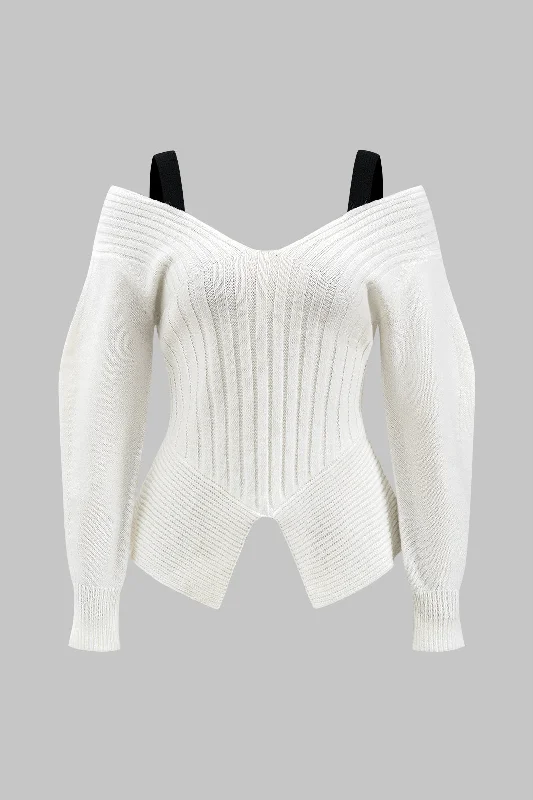 Price Slash Contrast V-neck Sweater Long-Sleeve Top