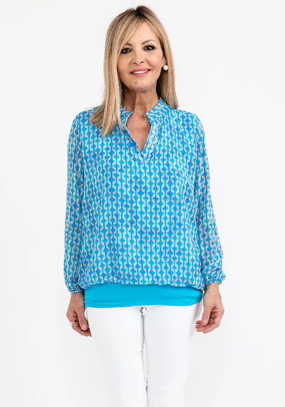 Super Bargain Kate & Pippa Bella Chiffon Print Band Hem Top, Blue