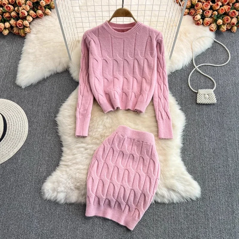 Final Clearance Knitted fashion suit for women round neck long-sleeved sweater two-piece set      S4118