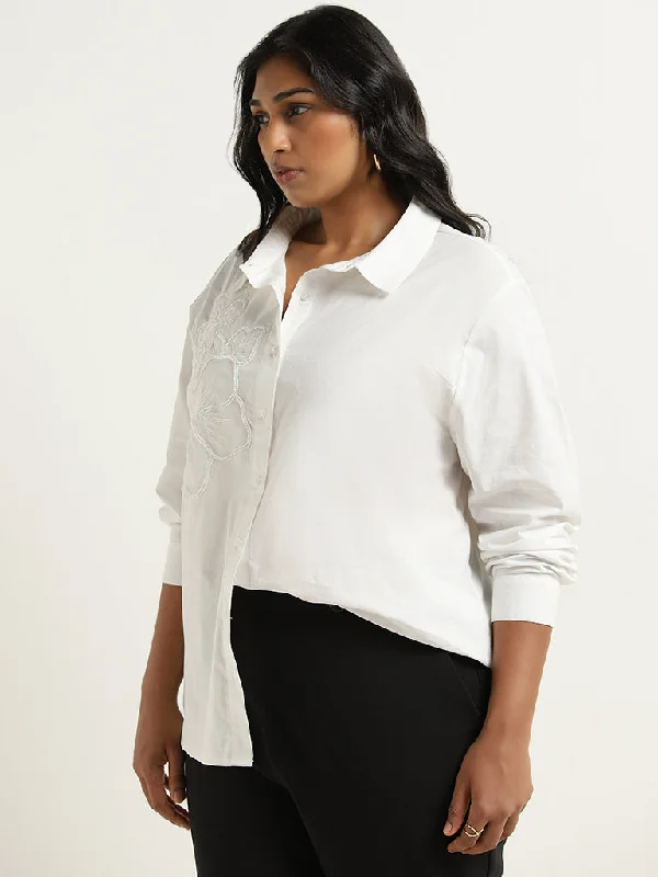 The Best Prices Gia White Floral Embellished Cotton Shirt