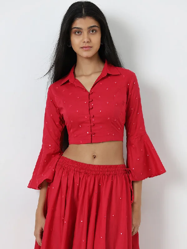 Weekend Deals That Excite Utsa Pink Mirror Work Detailed Cotton Blouse