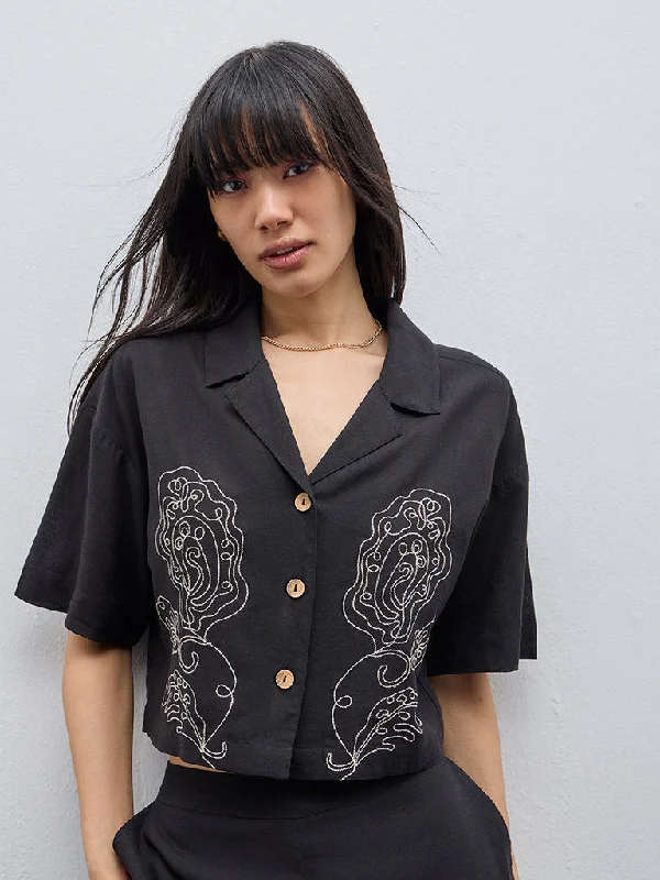 Can't Miss Bombay Paisley Black Embroidered Shirt