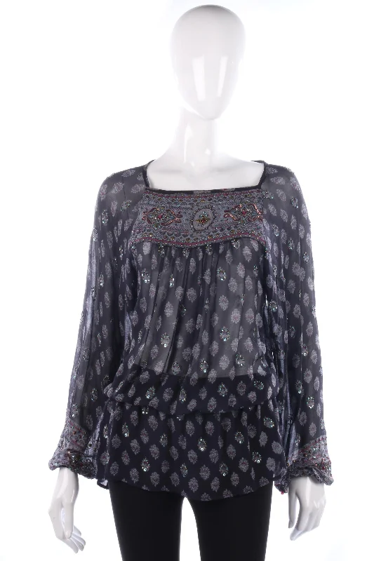 YEAR-End Clearance SOMI Beautiful Chiffon Beaded Top Festival Ready Blue Size 14
