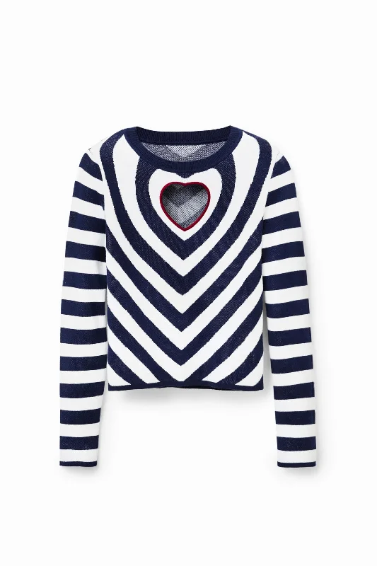 Online Specials Desigual navy and white striped heart cut-out pullover