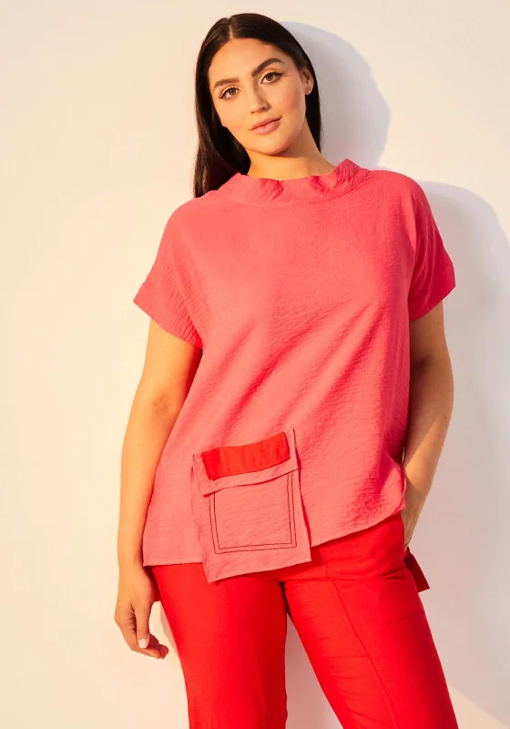 Hot Deal Ora Patch Pocket High Neck Top, Poppy