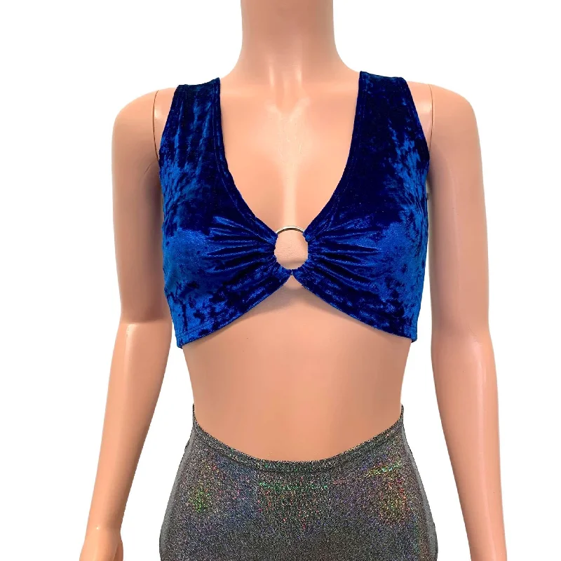 Weekend Savings Bonanza Blue Crushed Velvet Ring Crop Top