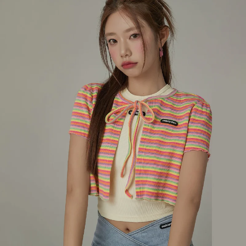 Price Smash Ribbon Striped Crop Cardigan