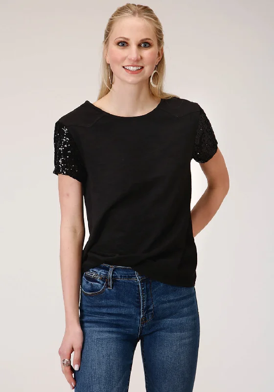 Steals and Deals Roper Womens Black 100% Cotton Western Swing S/S T-Shirt