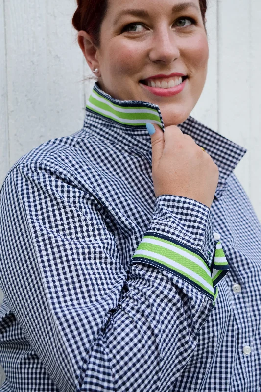 Weekend Offers That Impress SALE - 2XL ONLY - Audrey Navy Gingham Ribbon French Cuff Shirt (RFC13) *FINAL SALE* Weekend Offers That Impress SALE - 2XL ONLY - Audrey Navy Gingham Ribbon French Cuff Shirt (RFC13) *FINAL SALE*