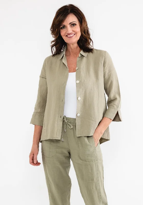 Great Bargain Dolcezza Casual Linen Overshirt, Khaki
