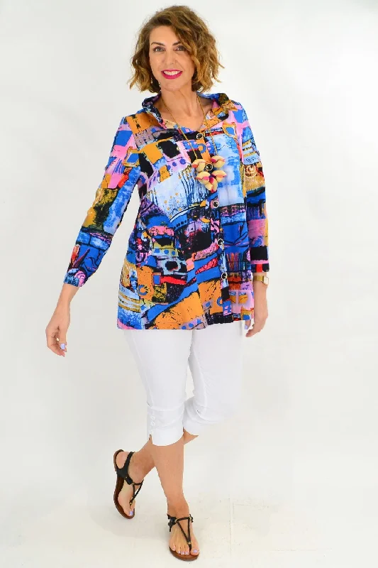 Major Savings Blue Train High Collar Tunic Shirt
