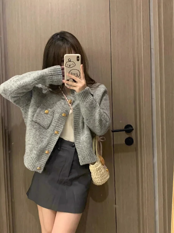 TIME-Limited Offer 2023 new style gray knitted sweater jacket women's  cardigan top      S3389