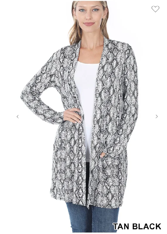 Inventory Reduction Snake Print Pocket Cardigan - 2 Colors