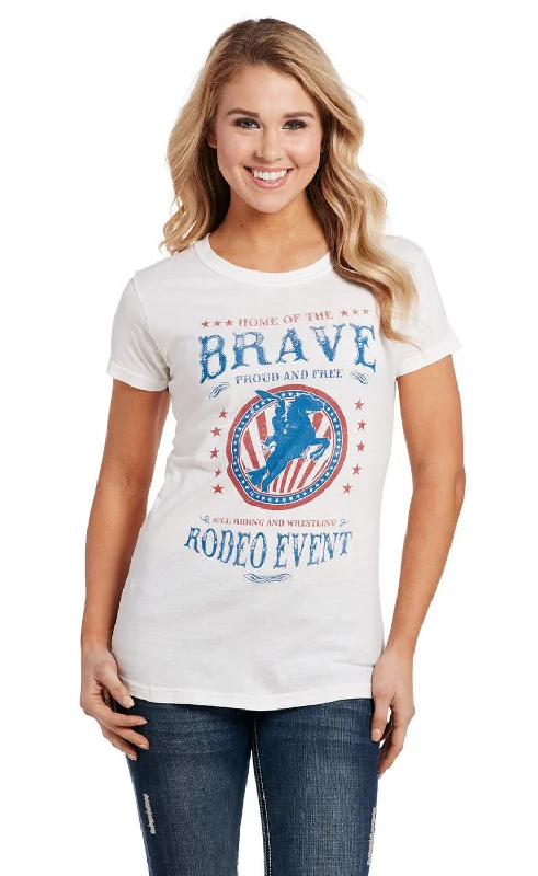 Anniversary Sale Cowgirl Up Womens Brave Crew Neck White 100% Cotton S/S T-Shirt