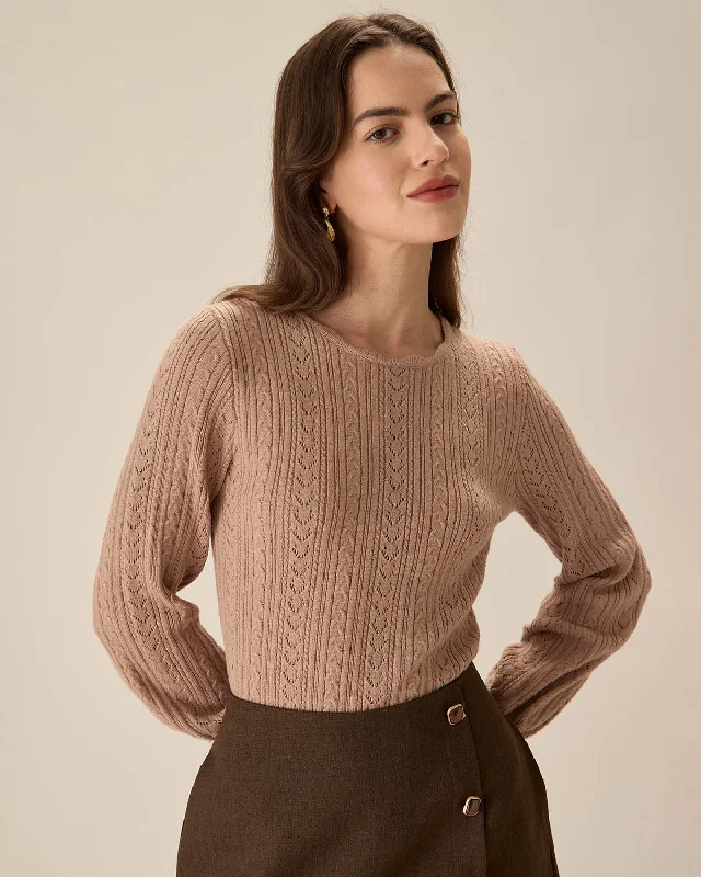 Stock Up and Save Khaki Lantern Sleeve Slim Sweater