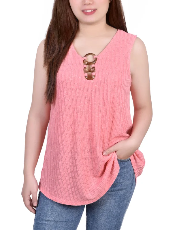 Don’t Miss Out Petite Sleeveless Ribbed Top With Triple Rings