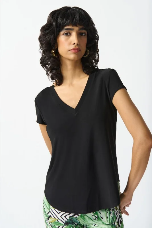 Weekend Deal Joseph Ribkoff Black Metal Shoulder Ornament Short Sleeve T-Shirt 242217