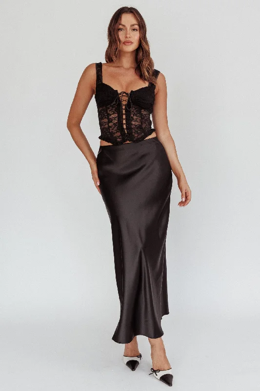 Don't Wait Unrequited Love Satin Maxi Skirt Black