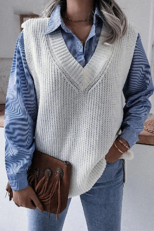 Final Clearance WOMEN V NECK CASUAL LOOSE KNIT SWEATER VEST