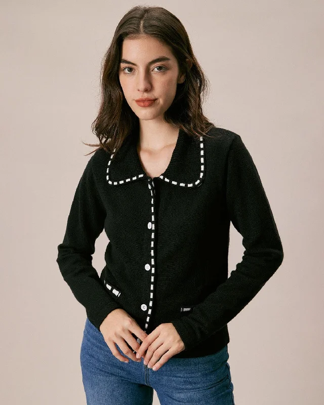Price Slash The Black Lapel Seam Colorblock Cardigan